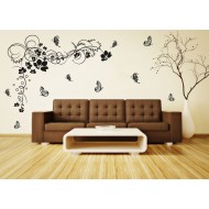 Futó virág és pillangók - Falmatrica / Faltetoválás -