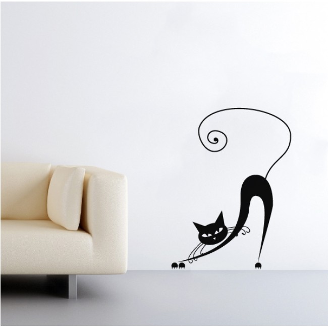 Nyújtózó cica - Falmatrica / Faltetoválás