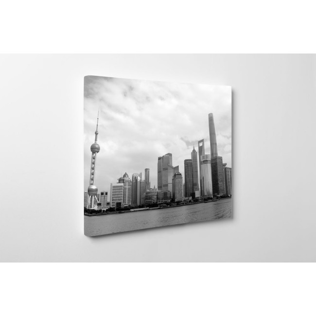 Pudong látképe fekete-fehér