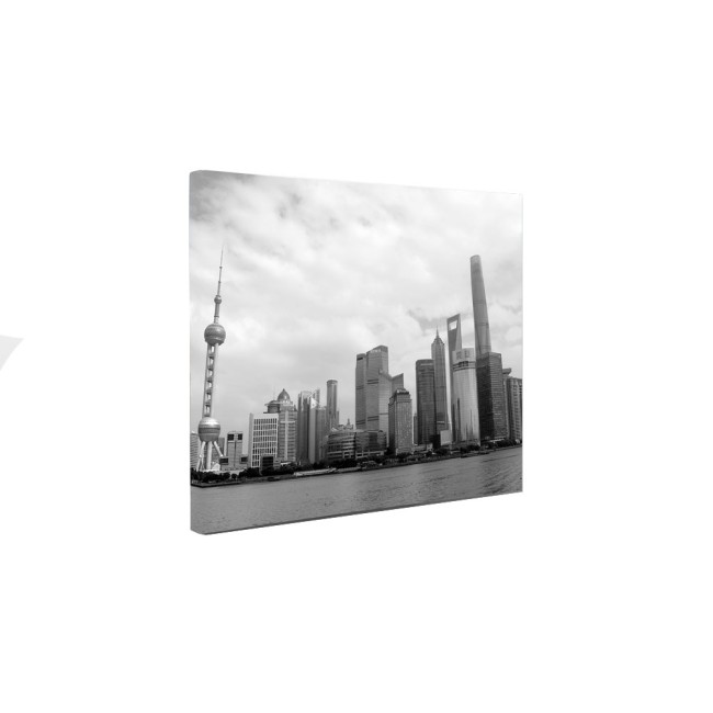 Pudong látképe fekete-fehér