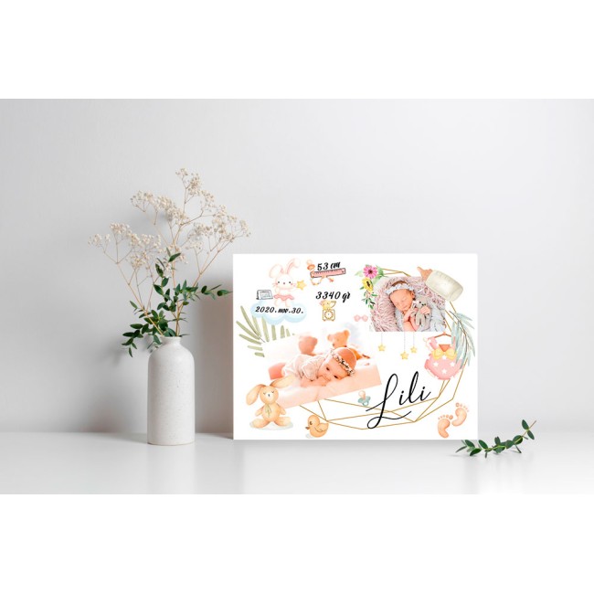 Személyre szabható baba vászonkép - Kislány - 45x35cm