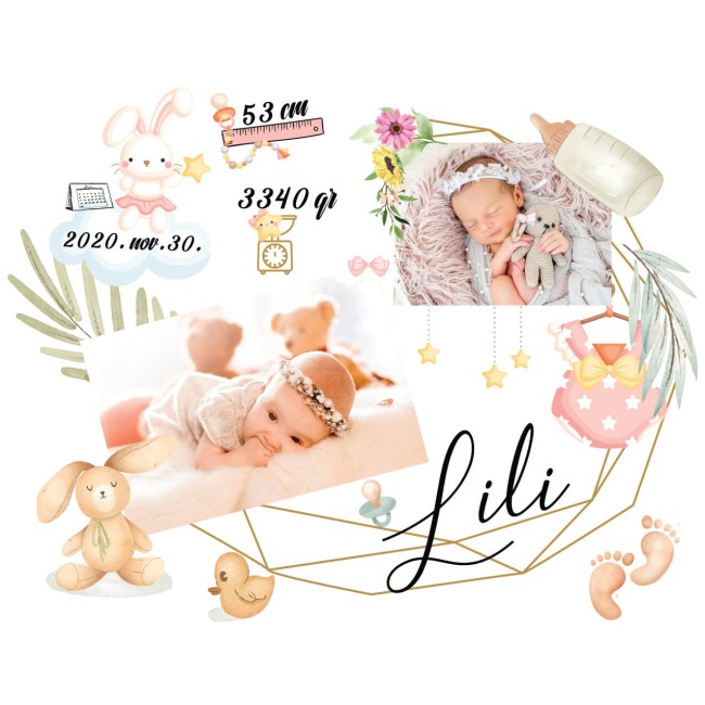 Személyre szabható baba vászonkép - Kislány - 45x35cm