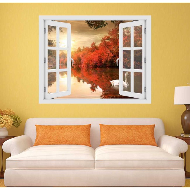 Hattyú a naplementében - 3D hatású ablakos matrica