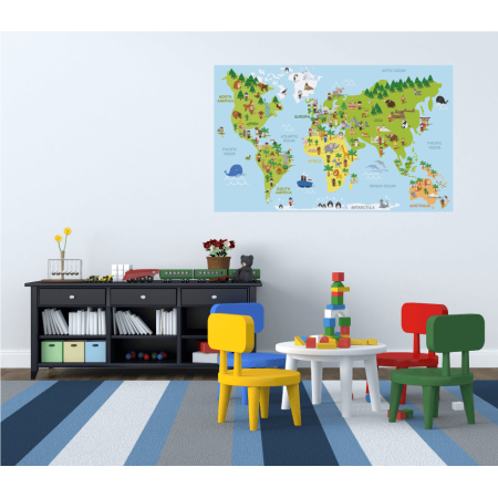 Színes világtérkép gyerekszobába - Nyomtatott matrica