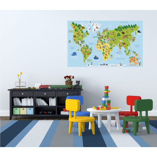Színes világtérkép gyerekszobába - Nyomtatott matrica
