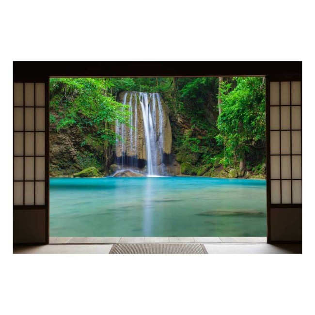 Vinil fotótapéta 3D hatással Shoji ajtó - Orientális vízesés - 360x240