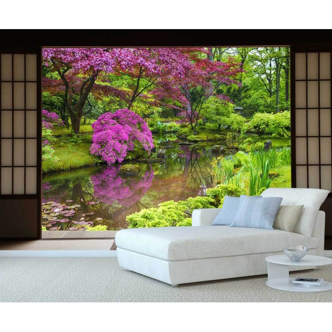 Vinil fotótapéta 3D hatással Shoji ajtó - Színekkel teli kert - 360x240