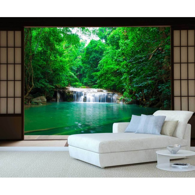 Vinil fotótapéta 3D hatással Shoji ajtó - Zöldelő természet - 360x240