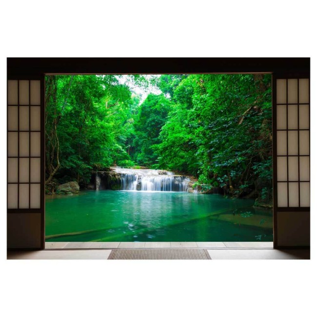 Vinil fotótapéta 3D hatással Shoji ajtó - Zöldelő természet - 360x240