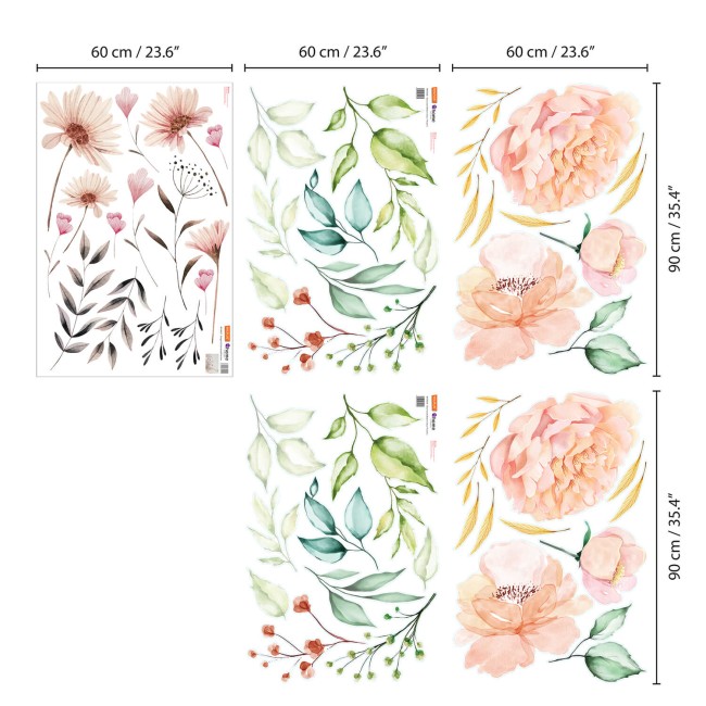 Pasztell akvarell virágok - Falmatrica