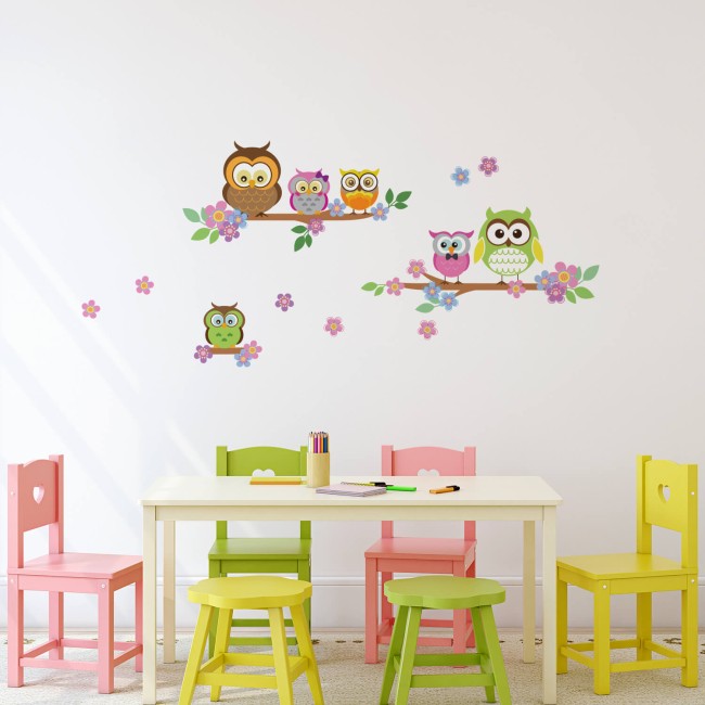 Baglyok a virágzó faágon - Falmatrica