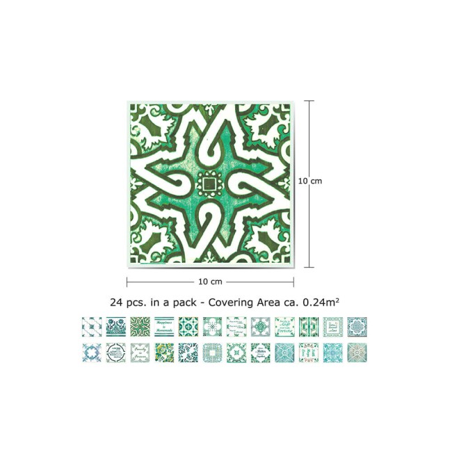 Csempe matrica - English Quote Vintage Green - 24 drb - 10x10 cm