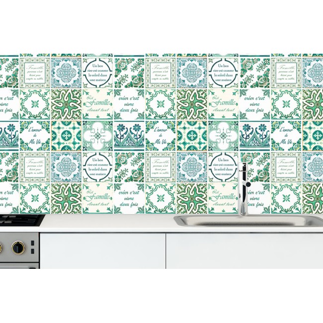 Csempe matrica - Green Vintage Mosaic Tiles – French - 24 drb - 15x15 cm