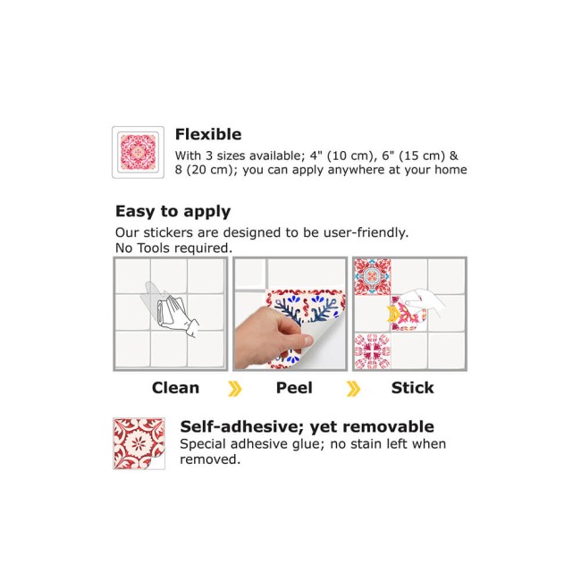 Csempe matrica - Moroccan Rose Red Mosaic - 24 drb - 15x15 cm