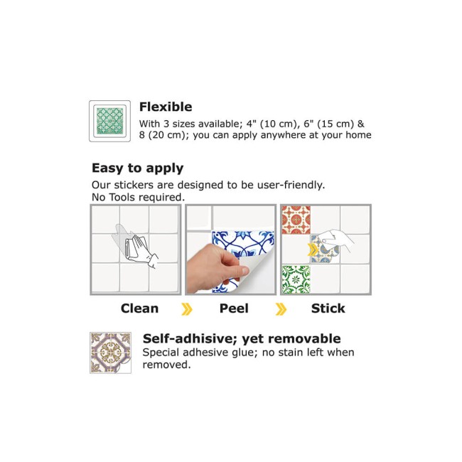 Csempe matrica - Vintage Porcelain - 24 drb - 15x15 cm