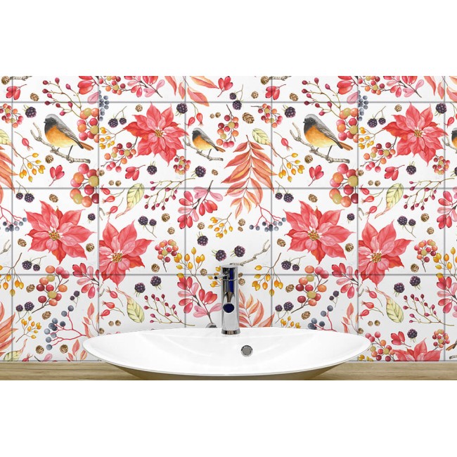 Csempe matrica - Poinsettia The Winter Joy - 24 drb - 15x15 cm 