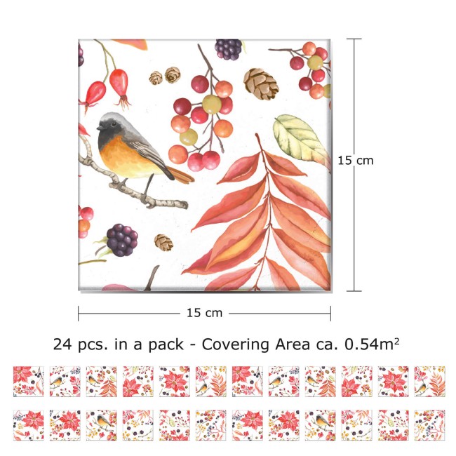 Csempe matrica - Poinsettia The Winter Joy - 24 drb - 15x15 cm 