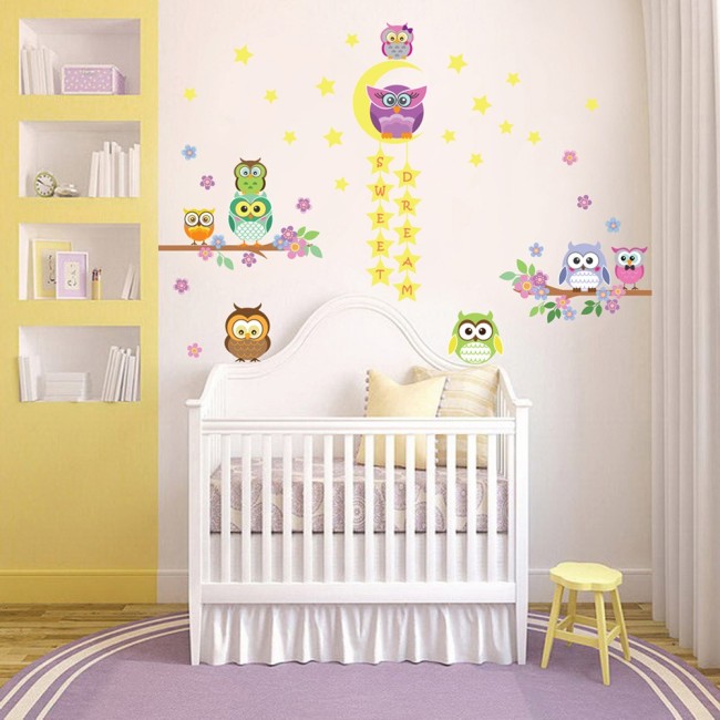 Baglyok az ágon - Színes nyomtatott matrica