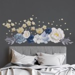 Fehér magnóliák és kék akvarell virágok - Falmatrica