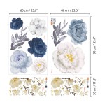 Fehér magnóliák és kék akvarell virágok - Falmatrica