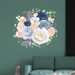 Rózsaszín és kék akvarell virágok - Falmatrica